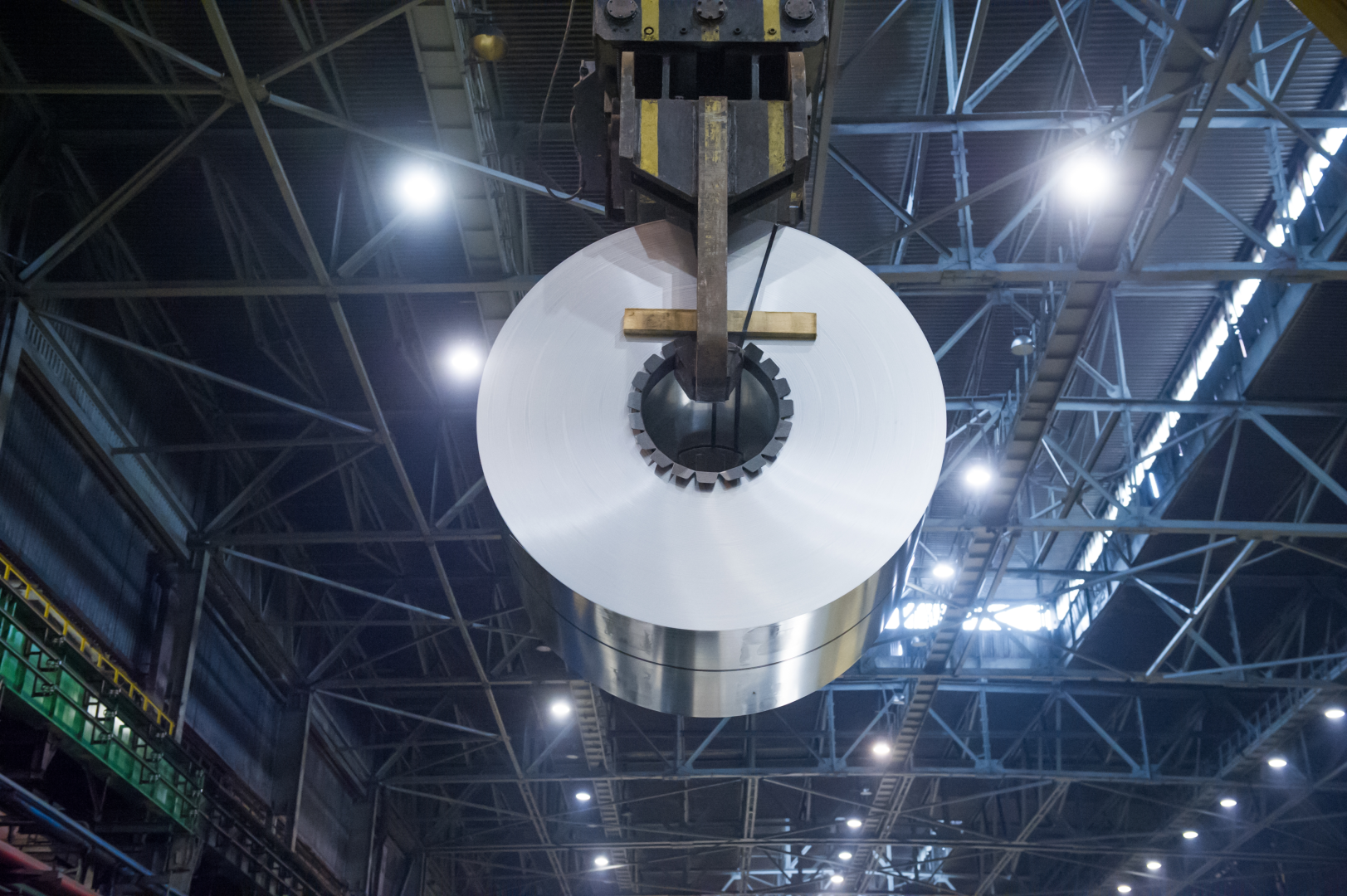 Steel coil handled inside a modern industrial facility